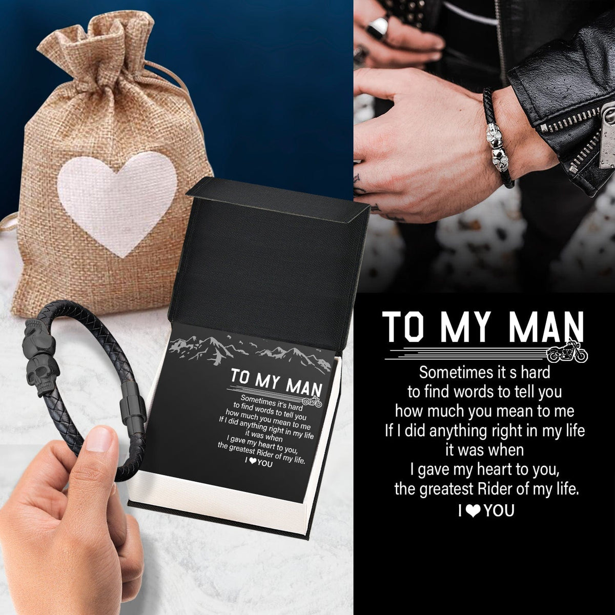 Skull Cuff Bracelet - Biker - To My Man - The Greatest Rider Of My Life - Gbbh26030