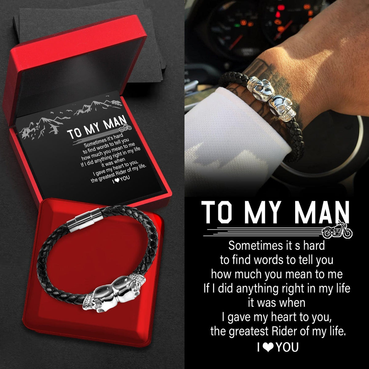 Skull Cuff Bracelet - Biker - To My Man - The Greatest Rider Of My Life - Gbbh26030
