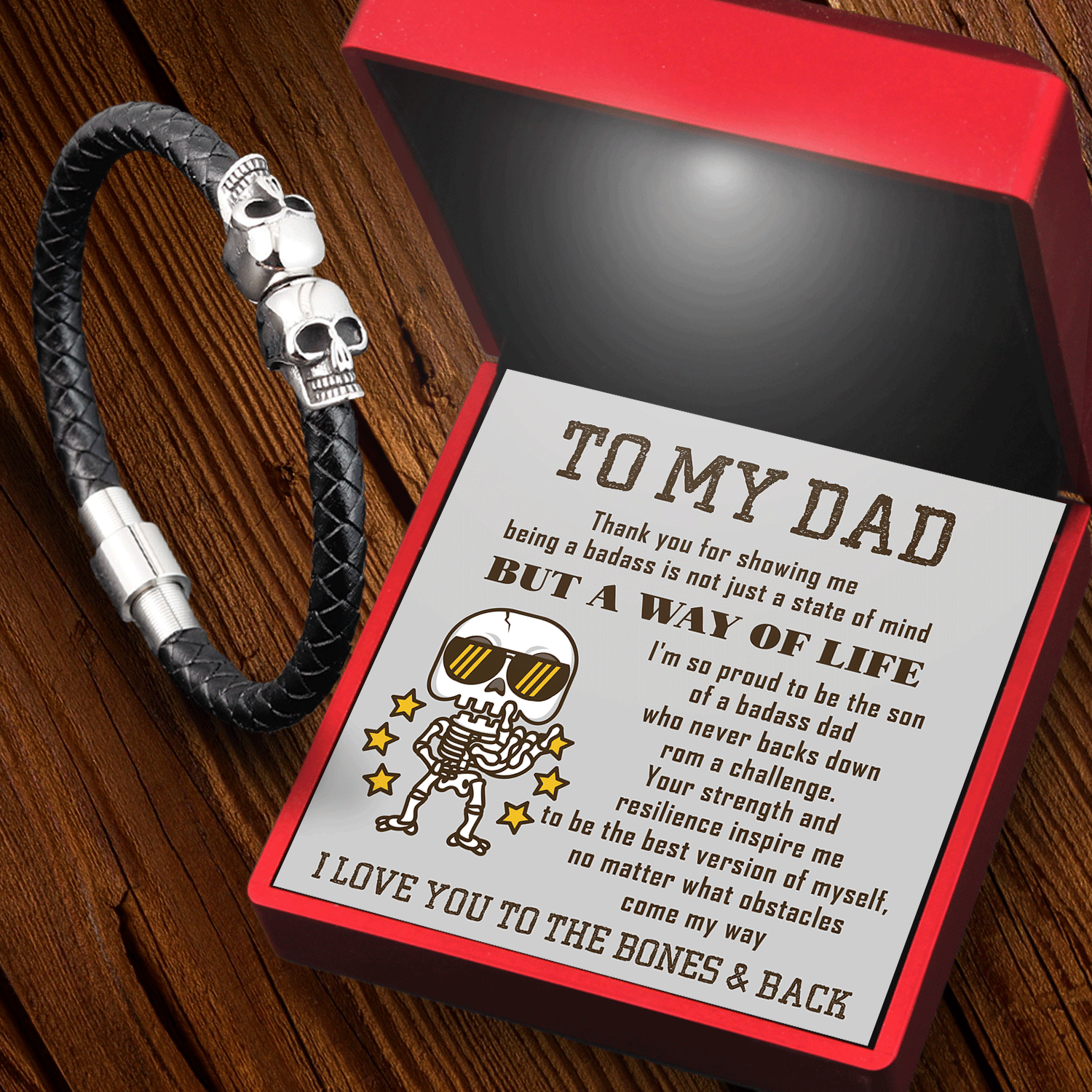 Skull Cuff Bracelet - Skull - To My Dad - I Love You To The Bones & Back - Gbbh18025