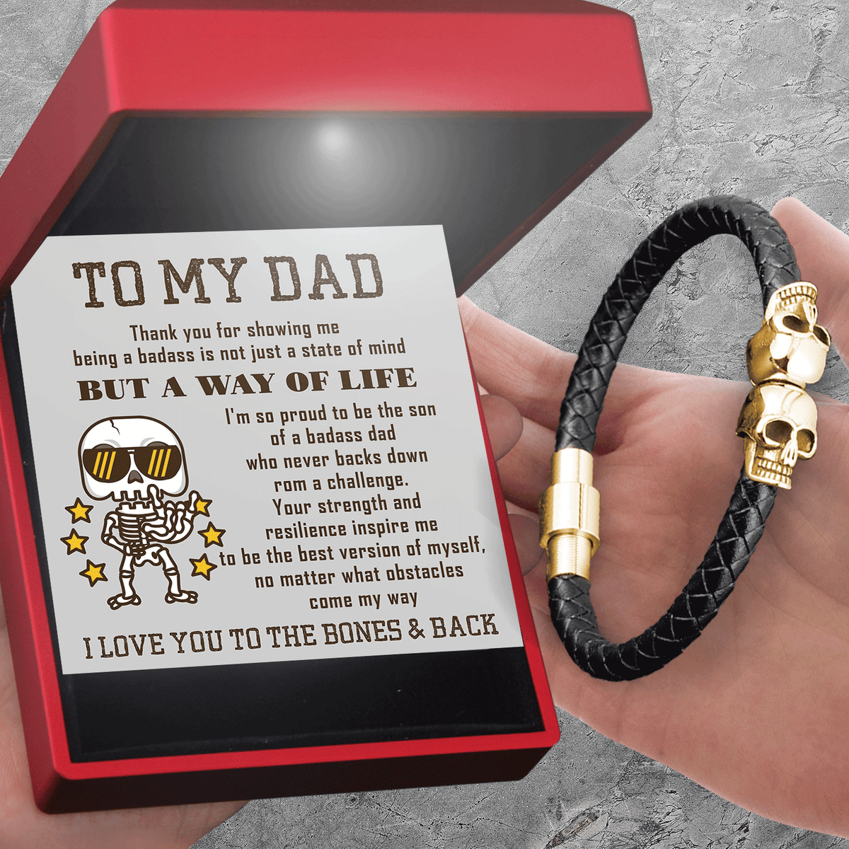 Skull Cuff Bracelet - Skull - To My Dad - I Love You To The Bones & Back - Gbbh18025