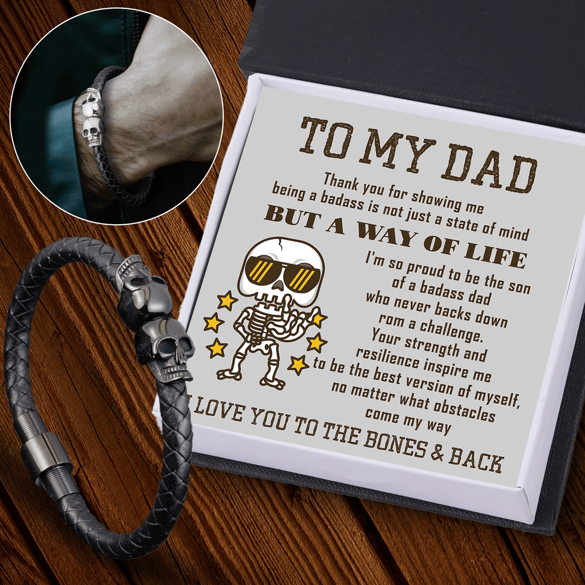 Skull Cuff Bracelet - Skull - To My Dad - I Love You To The Bones & Back - Gbbh18025