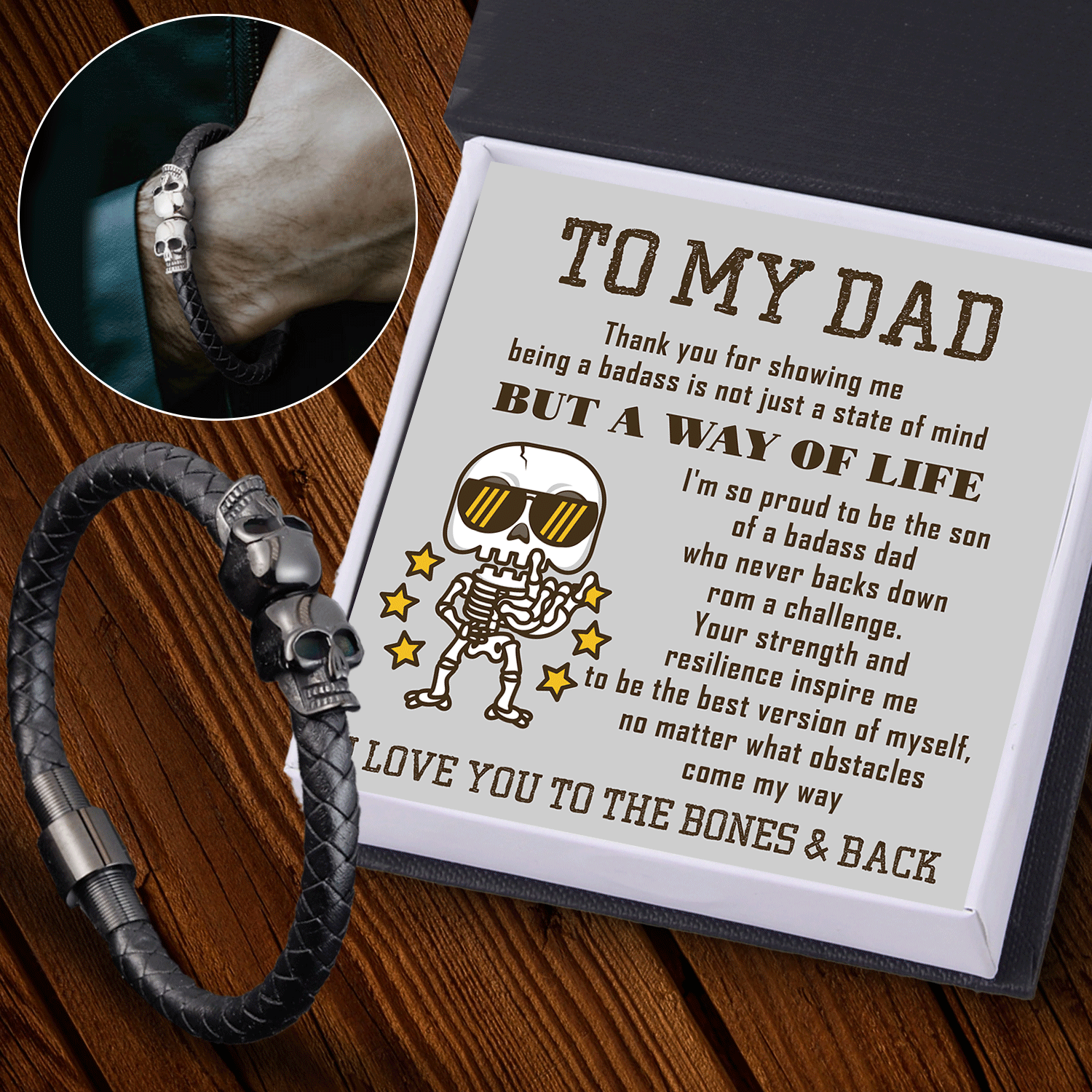Skull Cuff Bracelet - Skull - To My Dad - I Love You To The Bones & Back - Gbbh18025