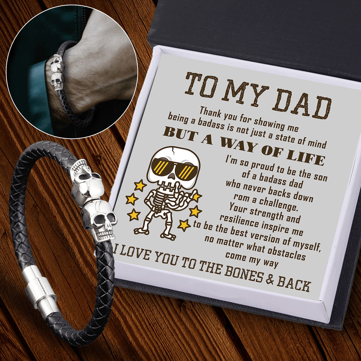 Skull Cuff Bracelet - Skull - To My Dad - I Love You To The Bones & Back - Gbbh18025