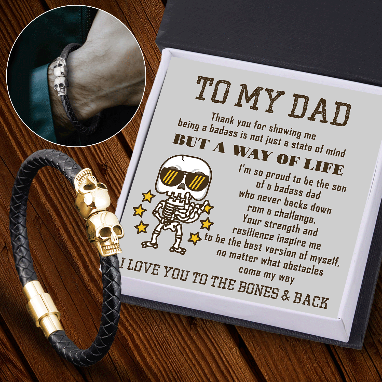 Skull Cuff Bracelet - Skull - To My Dad - I Love You To The Bones & Back - Gbbh18025
