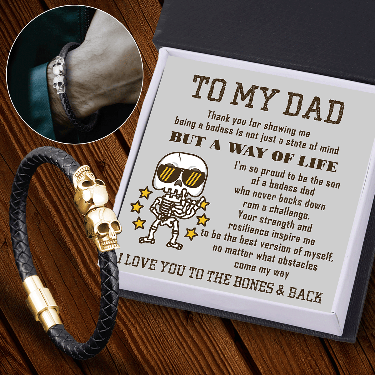 Skull Cuff Bracelet - Skull - To My Dad - I Love You To The Bones & Back - Gbbh18025