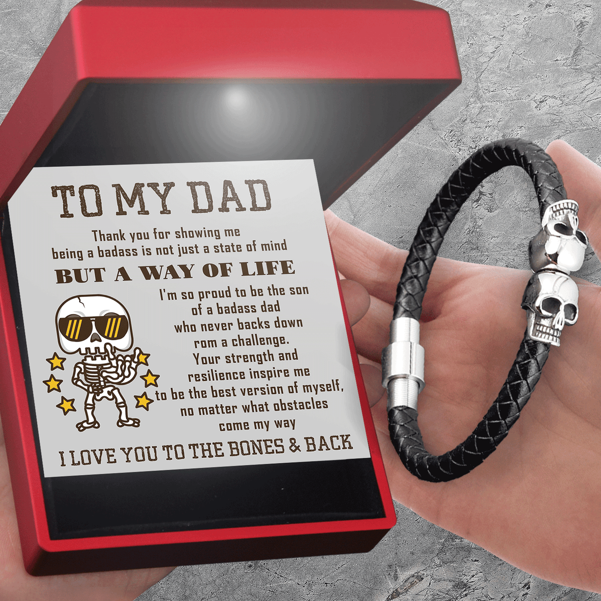 Skull Cuff Bracelet - Skull - To My Dad - I Love You To The Bones & Back - Gbbh18025