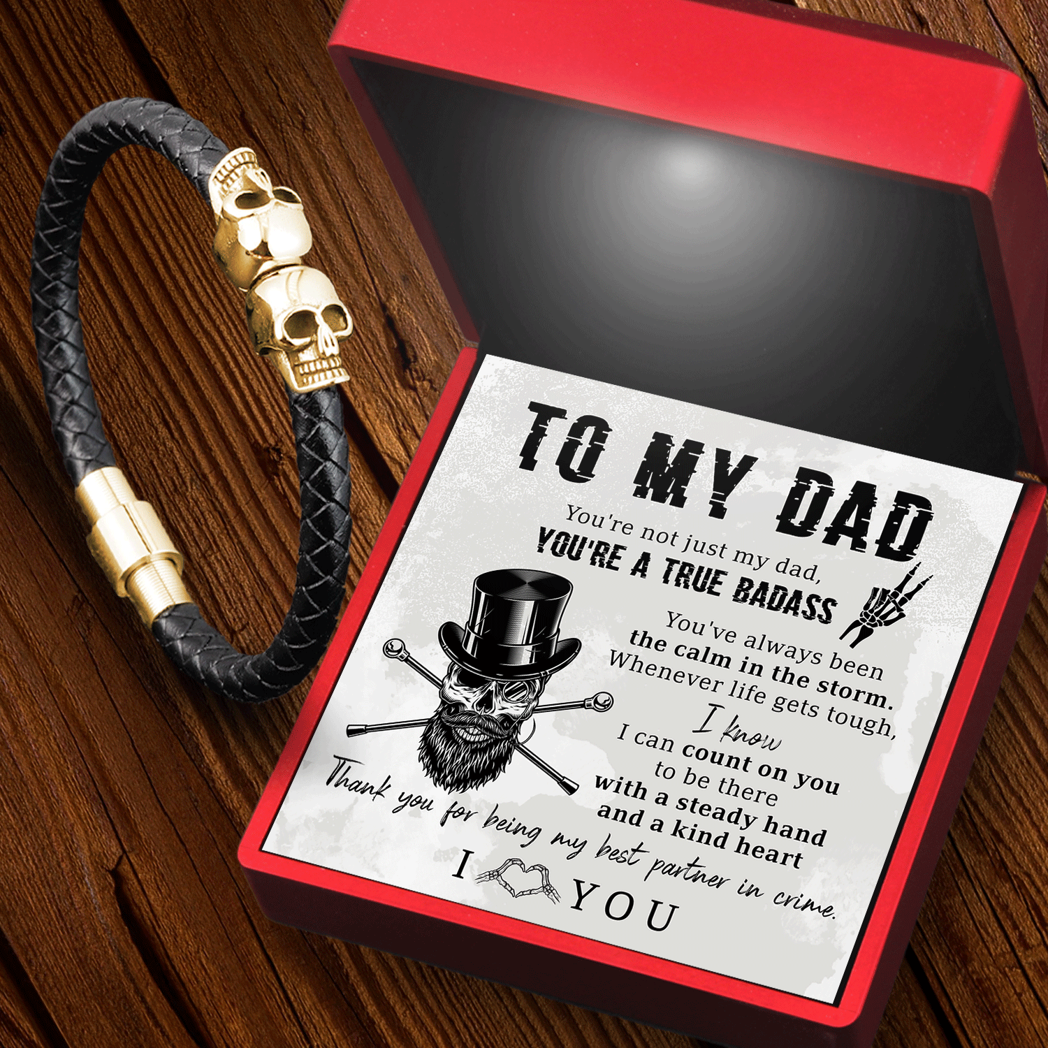 Skull Cuff Bracelet - Skull - To My Dad - Thank You For Being My Best Partner In Crime - Gbbh18023