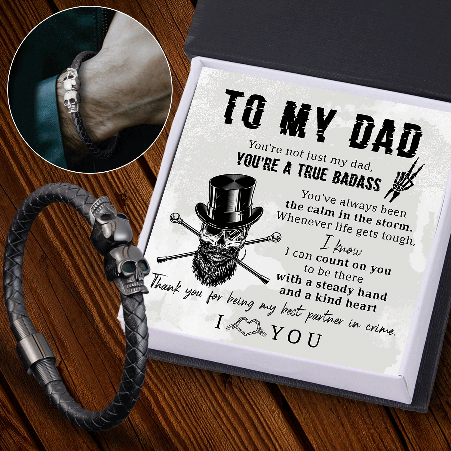 Skull Cuff Bracelet - Skull - To My Dad - Thank You For Being My Best Partner In Crime - Gbbh18023