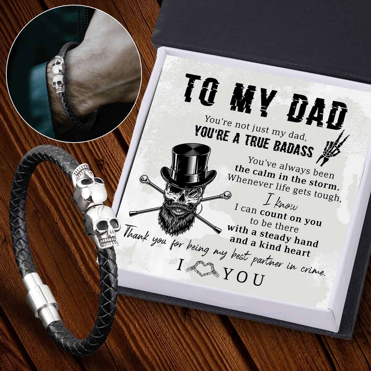 Skull Cuff Bracelet - Skull - To My Dad - Thank You For Being My Best Partner In Crime - Gbbh18023