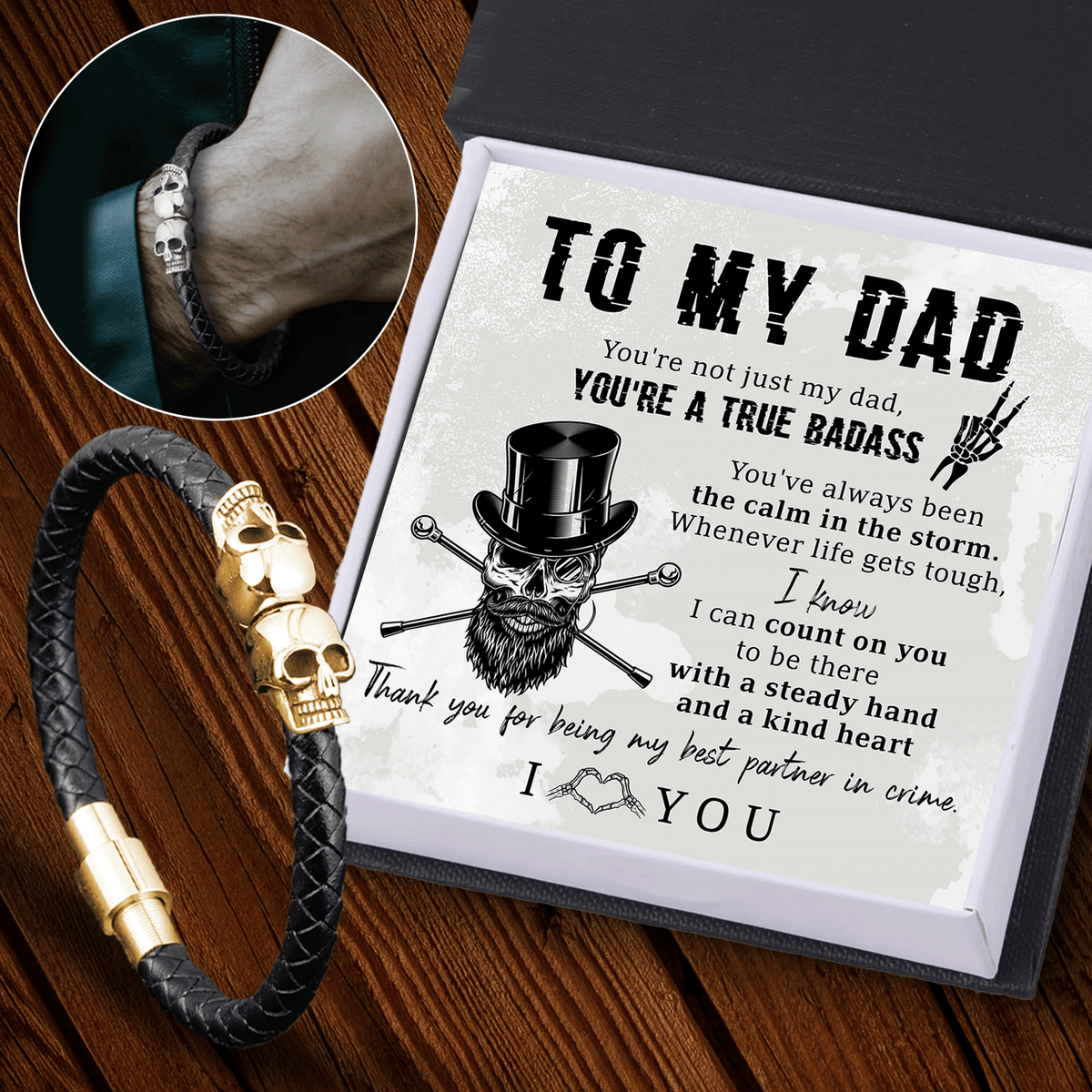 Skull Cuff Bracelet - Skull - To My Dad - Thank You For Being My Best Partner In Crime - Gbbh18023