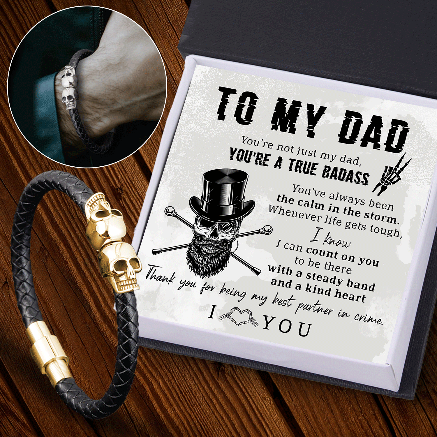 Skull Cuff Bracelet - Skull - To My Dad - Thank You For Being My Best Partner In Crime - Gbbh18023