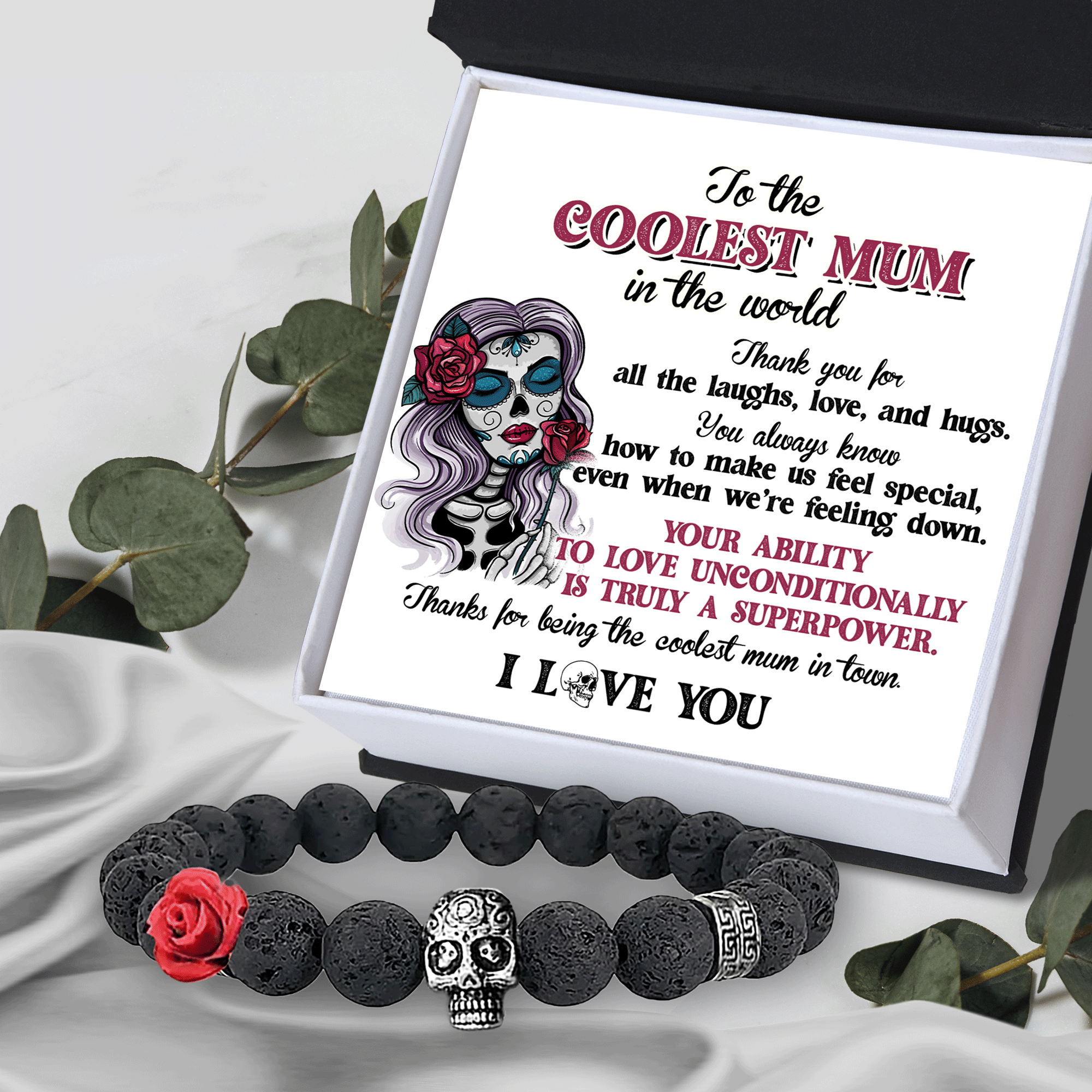 Skull Rose Bracelet - Skull - To My Mum - Thank For All The Laughs, Love, And Hugs - Gbxb19006