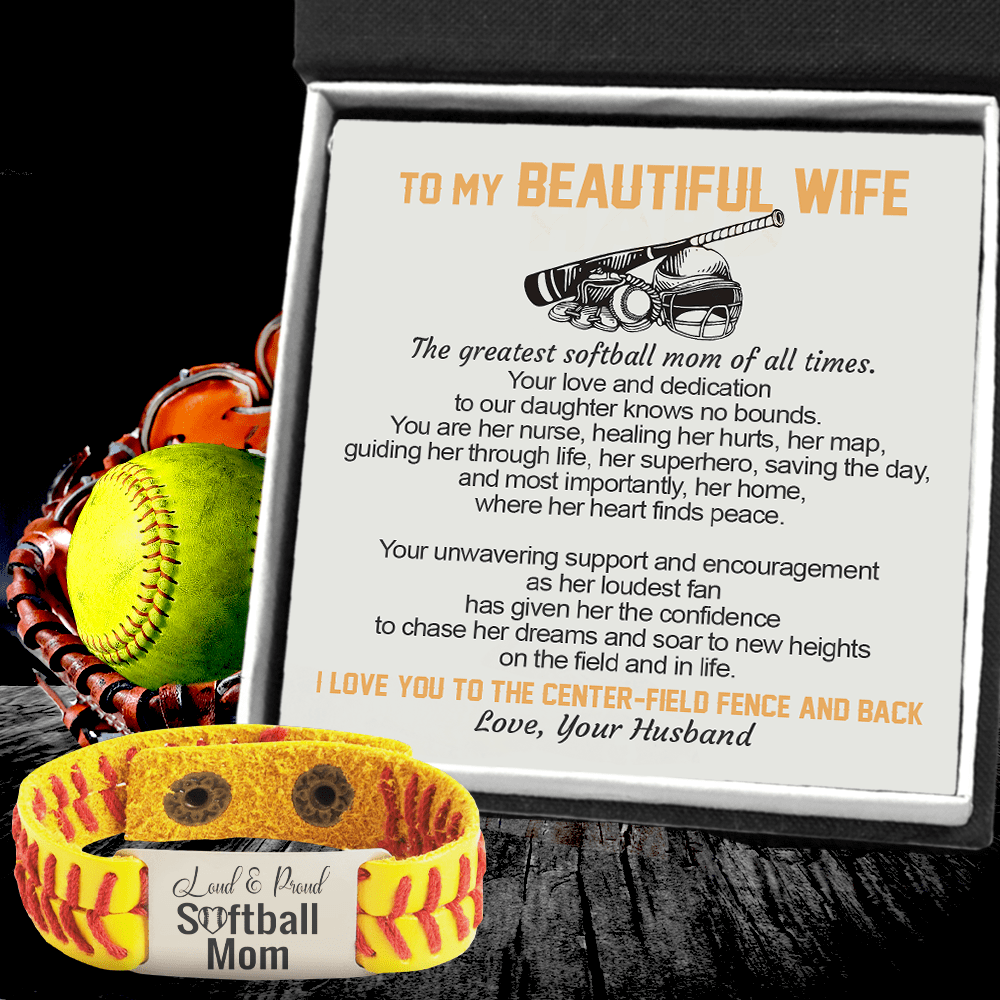 Softball Bracelet - Softball - To My Beautiful Wife - I Love You To The Center-field Fence And Back - Gbzk15001
