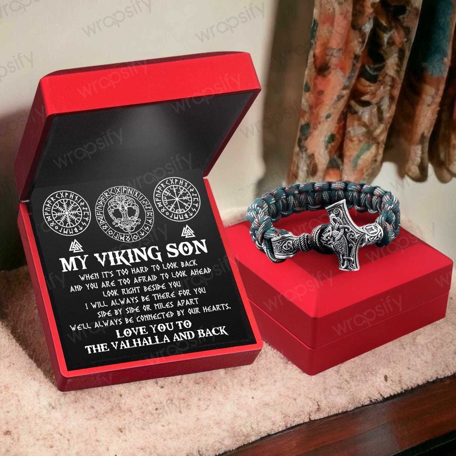 Viking Thor's Hammer Bracelet - Viking - To My Son - We'll Always Be Connected By Our Hearts - Gbo16004