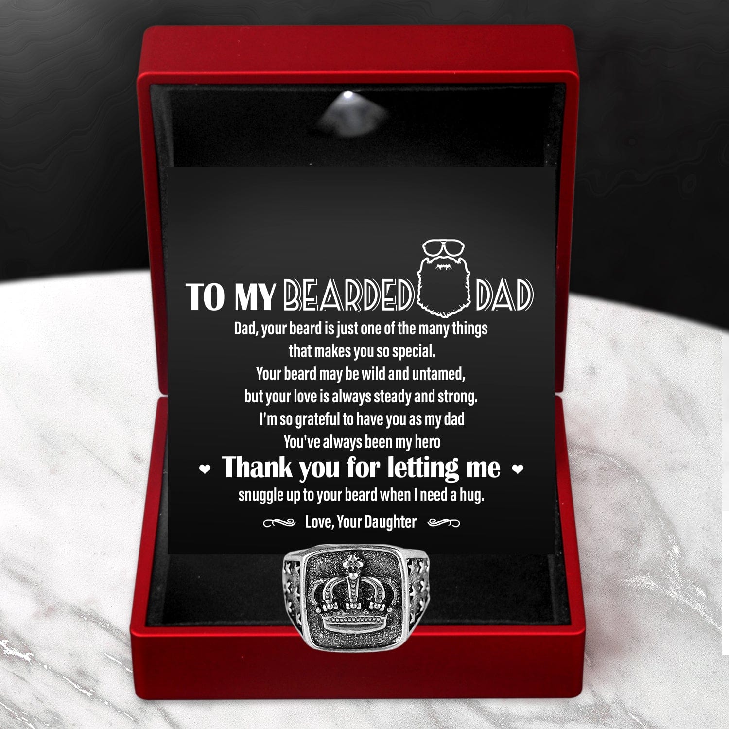 Vintage Crown Ring - Beard - To My Bearded Dad - You've Always Been My Hero - Grd18012