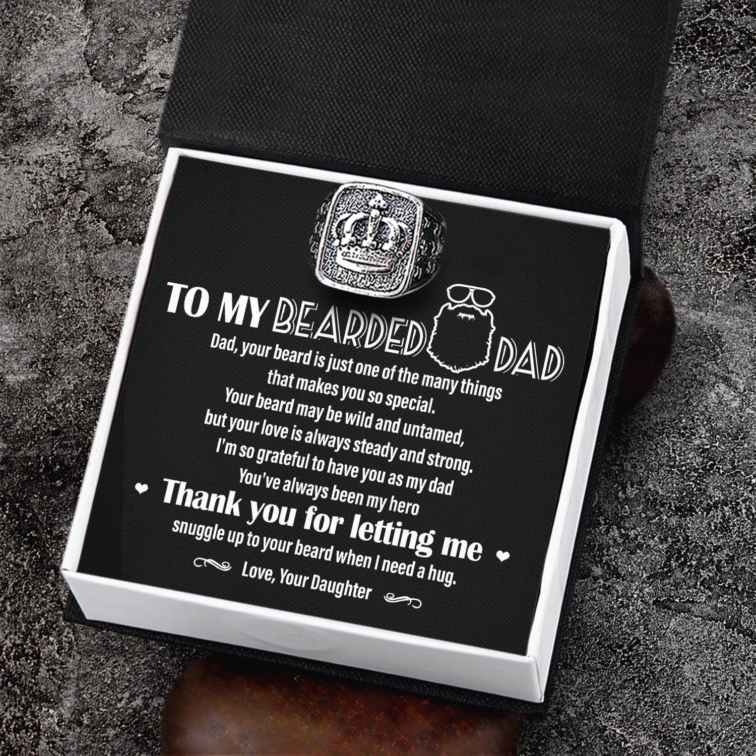 Vintage Crown Ring - Beard - To My Bearded Dad - You've Always Been My Hero - Grd18012