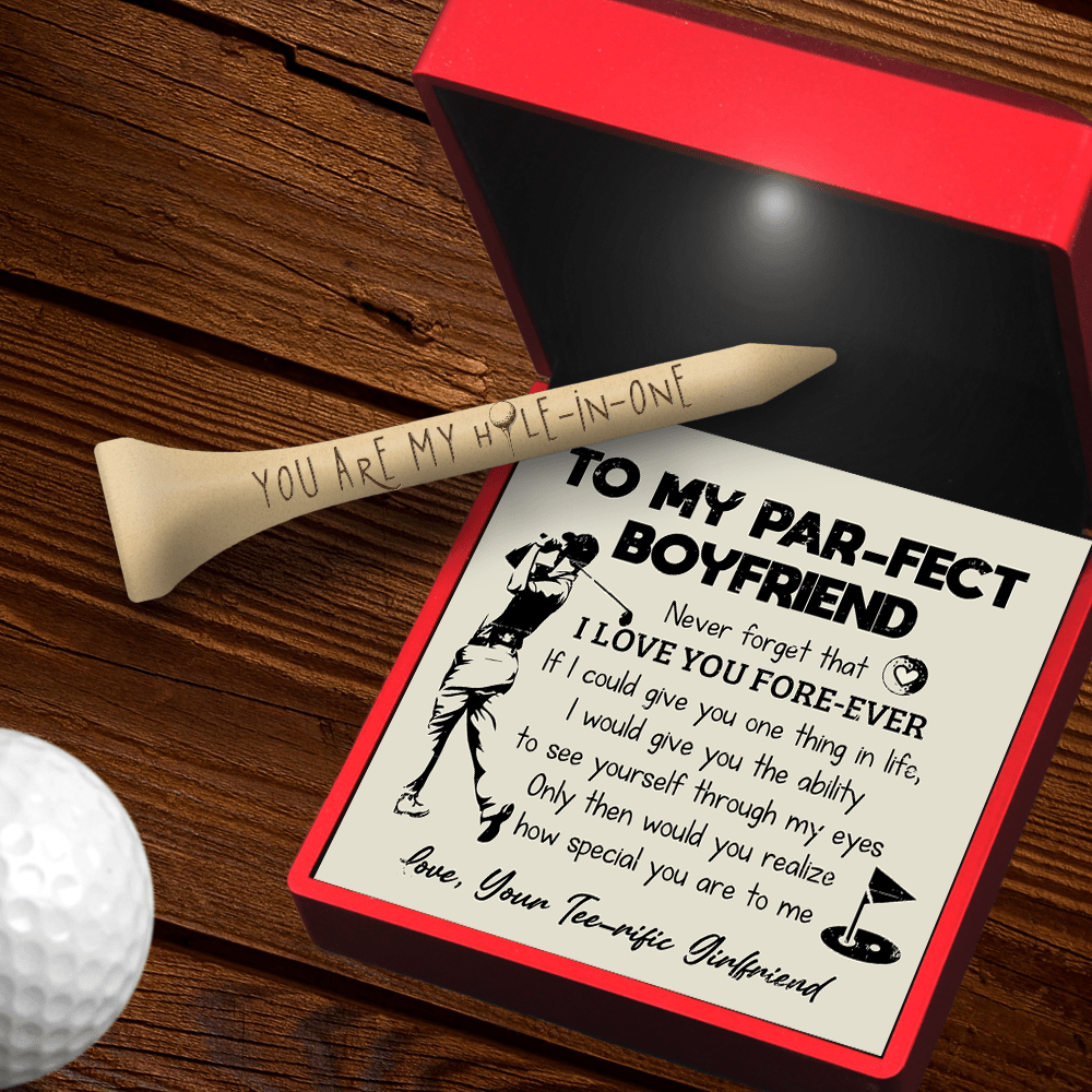 Wooden Golf Tee - Golf - To My Par-fect Boyfriend - I Love You Fore-ever - Gah12002