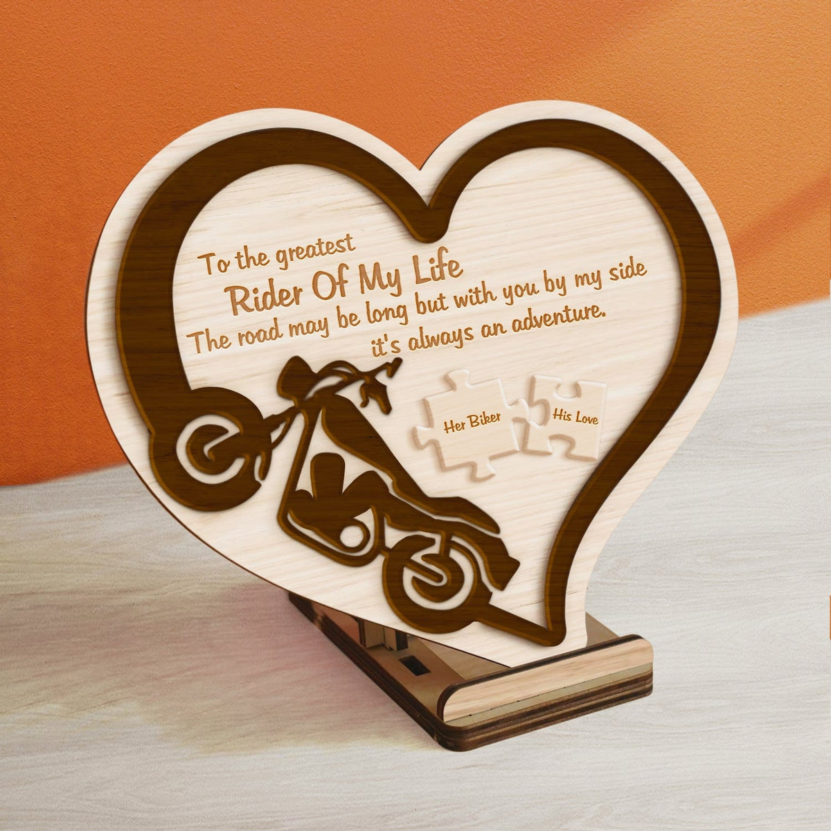 Wooden Motorcycle Heart Sign - Biker - To The Greatest Rider Of My Life - It's Always An Adventure - Gan26001