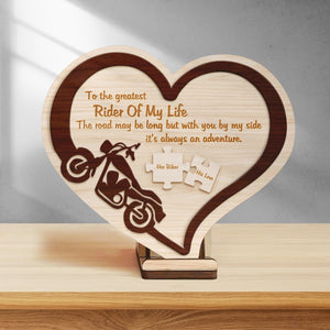 Wooden Motorcycle Heart Sign - Biker - To The Greatest Rider Of My Life - It's Always An Adventure - Gan26001