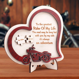 Wooden Motorcycle Heart Sign - Biker - To The Greatest Rider Of My Life - It's Always An Adventure - Gan26002