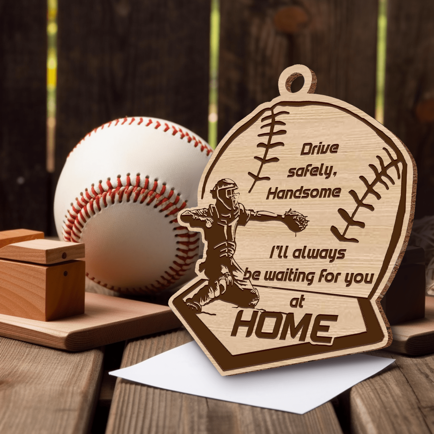 Wooden Ornament Car Accessories - Baseball - To My Man - I'll Always Be Waiting For You At Home - Gap26006