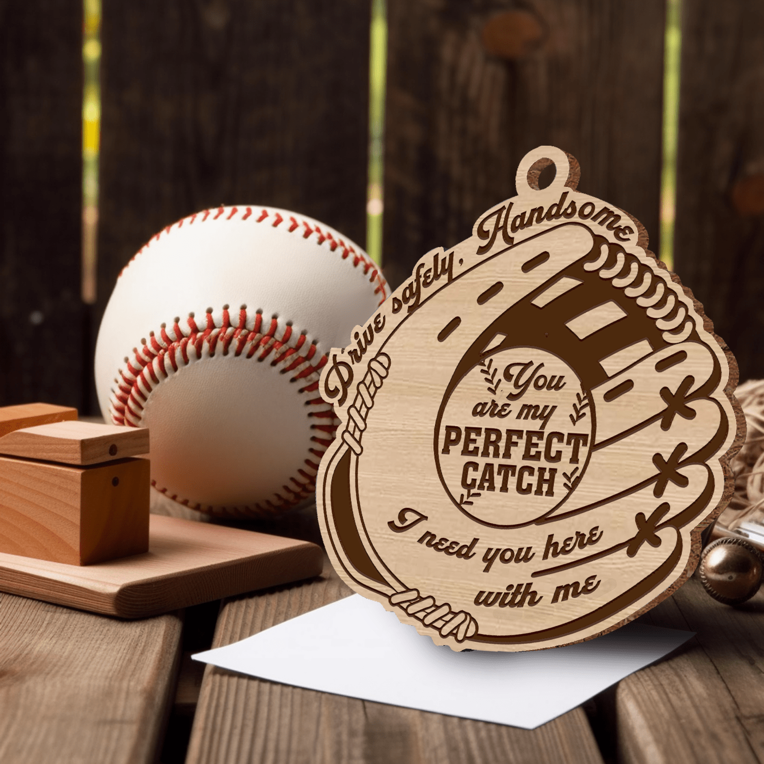 Wooden Ornament Car Accessories - Baseball - To My Man - You Are My Perfect Catch - Gap26007