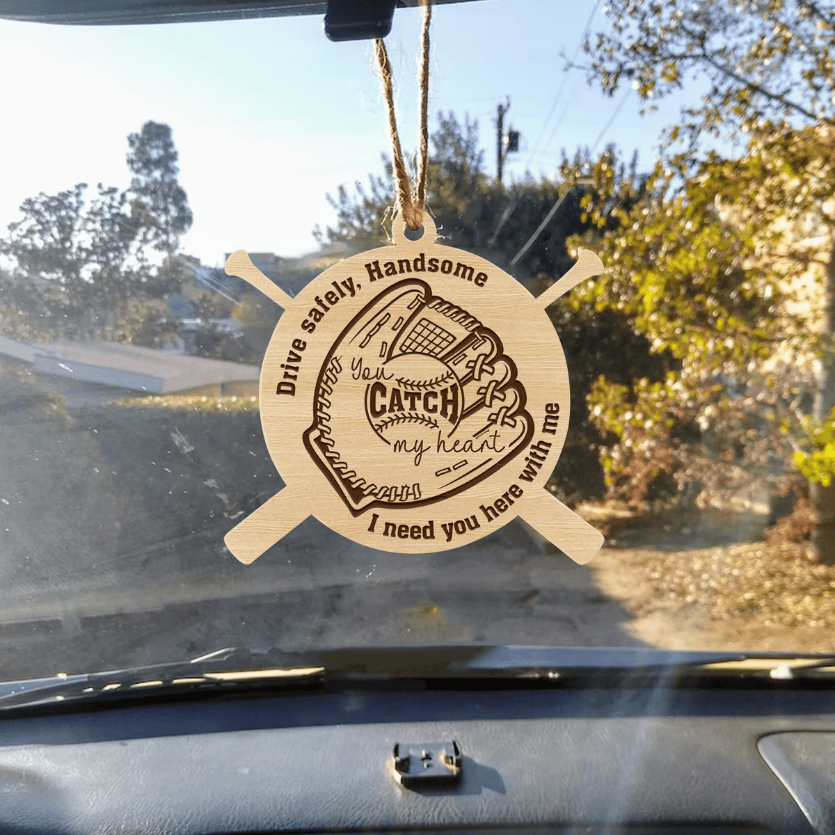 Wooden Ornament Car Accessories - Baseball - To My Man - You Catch My Heart - Gap26009