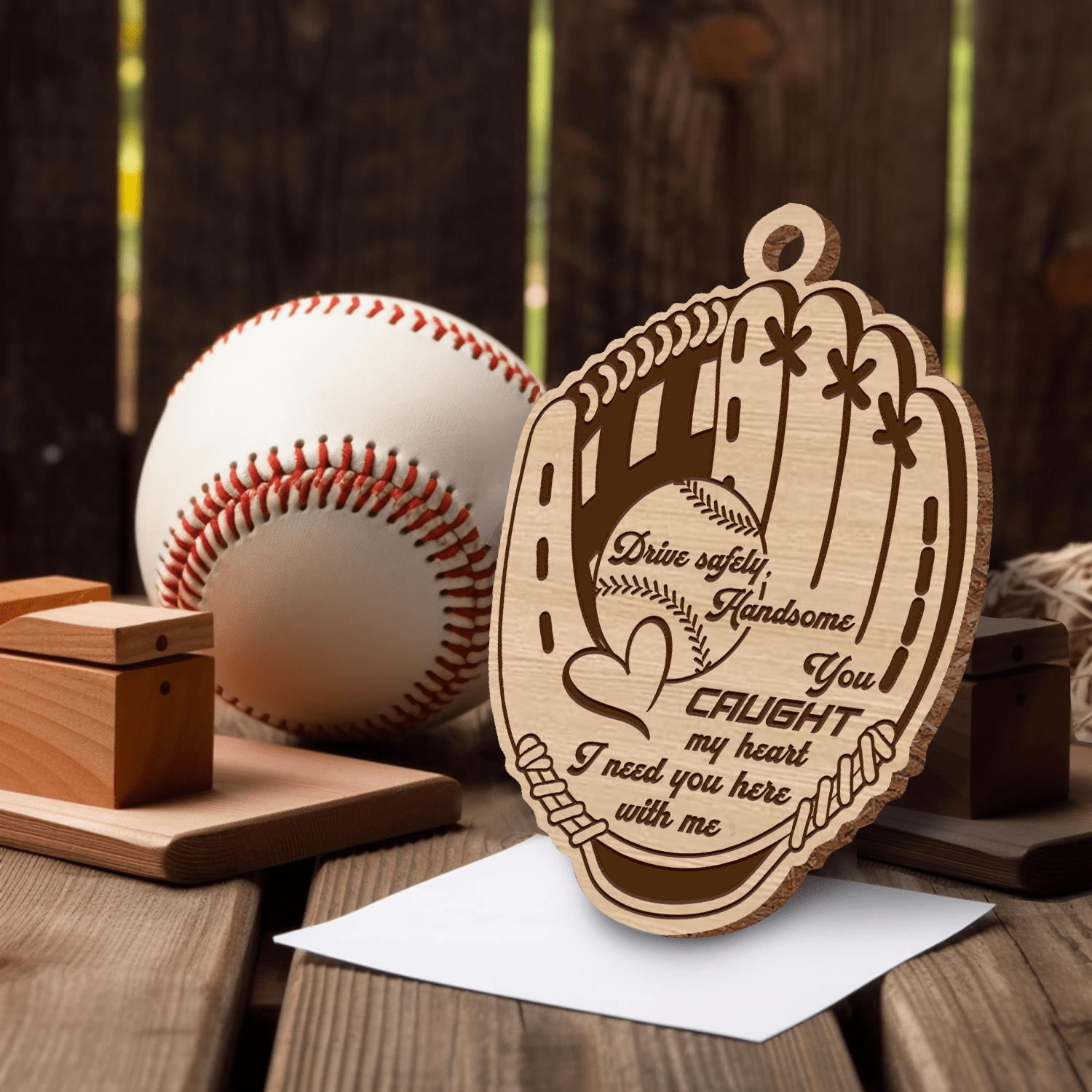 Wooden Ornament Car Accessories - Baseball - To My Man - You Caught My Heart - Gap26003