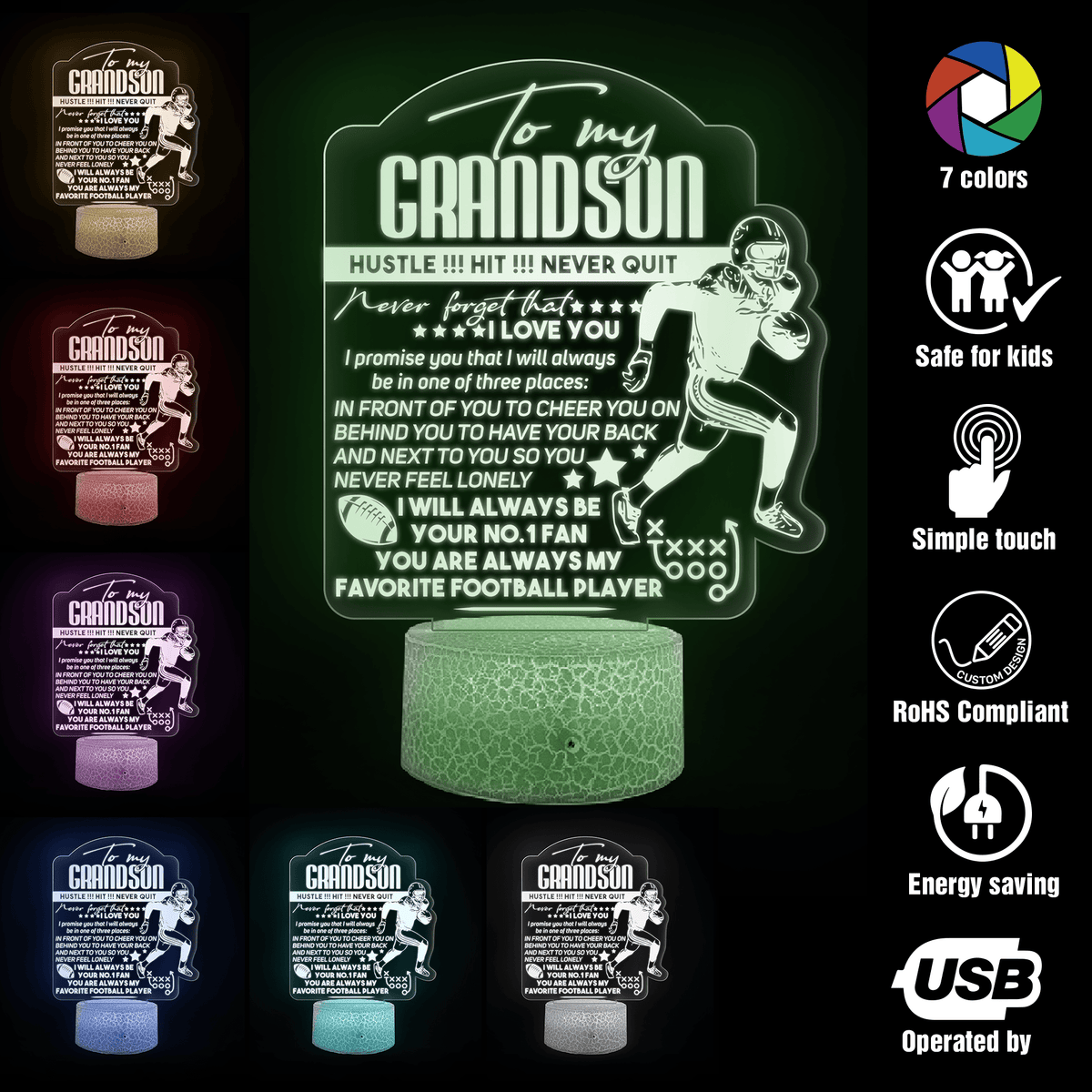 3D Led Light - American Football - To My Grandson - I Will Always Be Your No.1 Fan - Glca22009