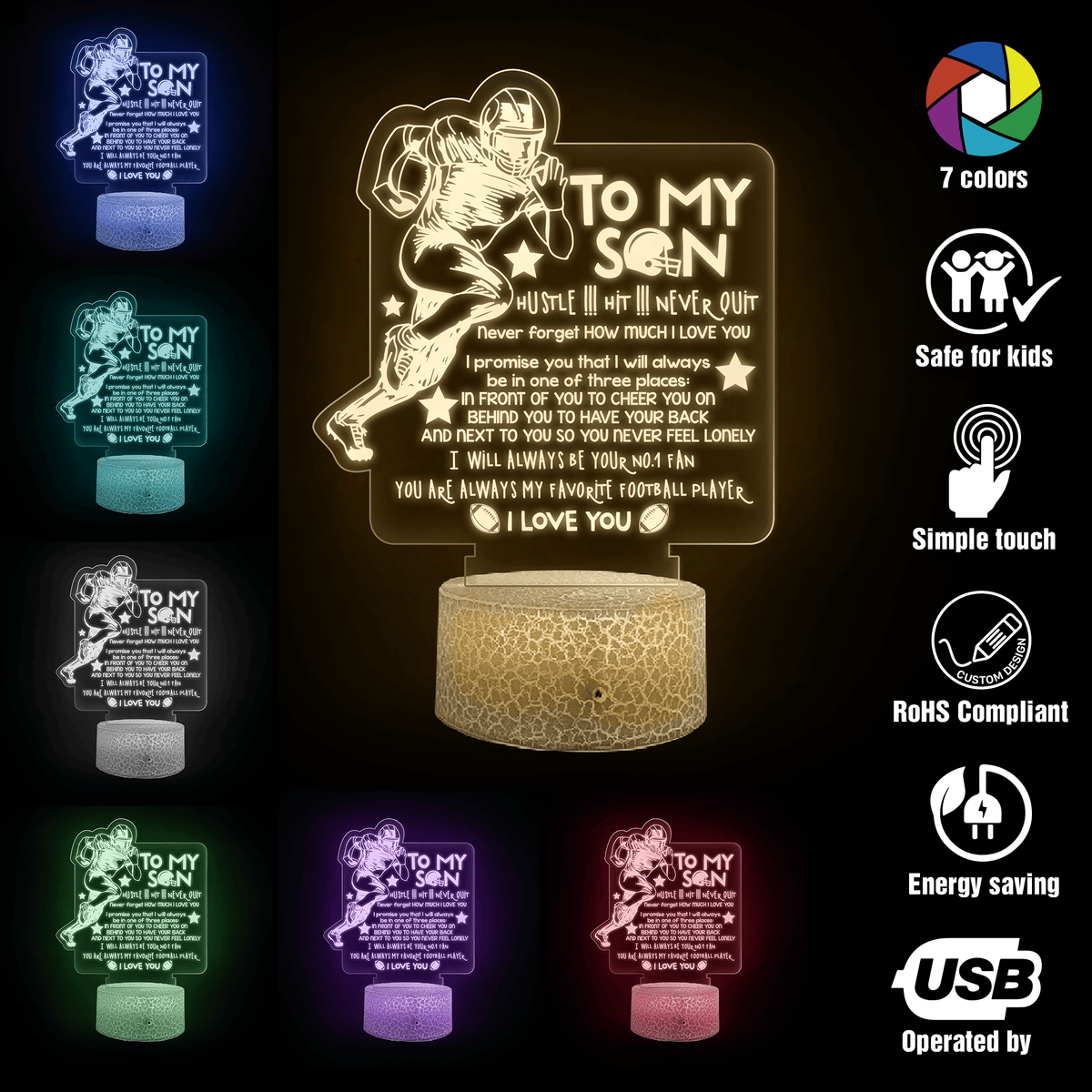 3D Led Light - American Football - To My Son - Never Forget How Much I Love You - Glca16006