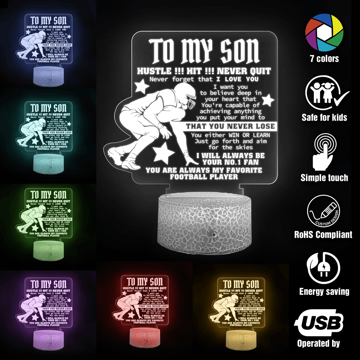 3D Led Light - American Football - To My Son - Never Forget That I Love You - Glca16007