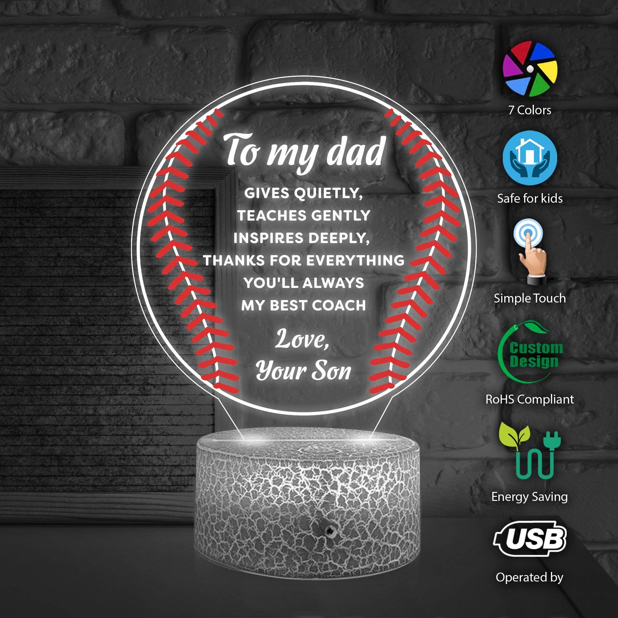 3D Led Light - Baseball - To My Dad - Thanks For Everything - Glca18002