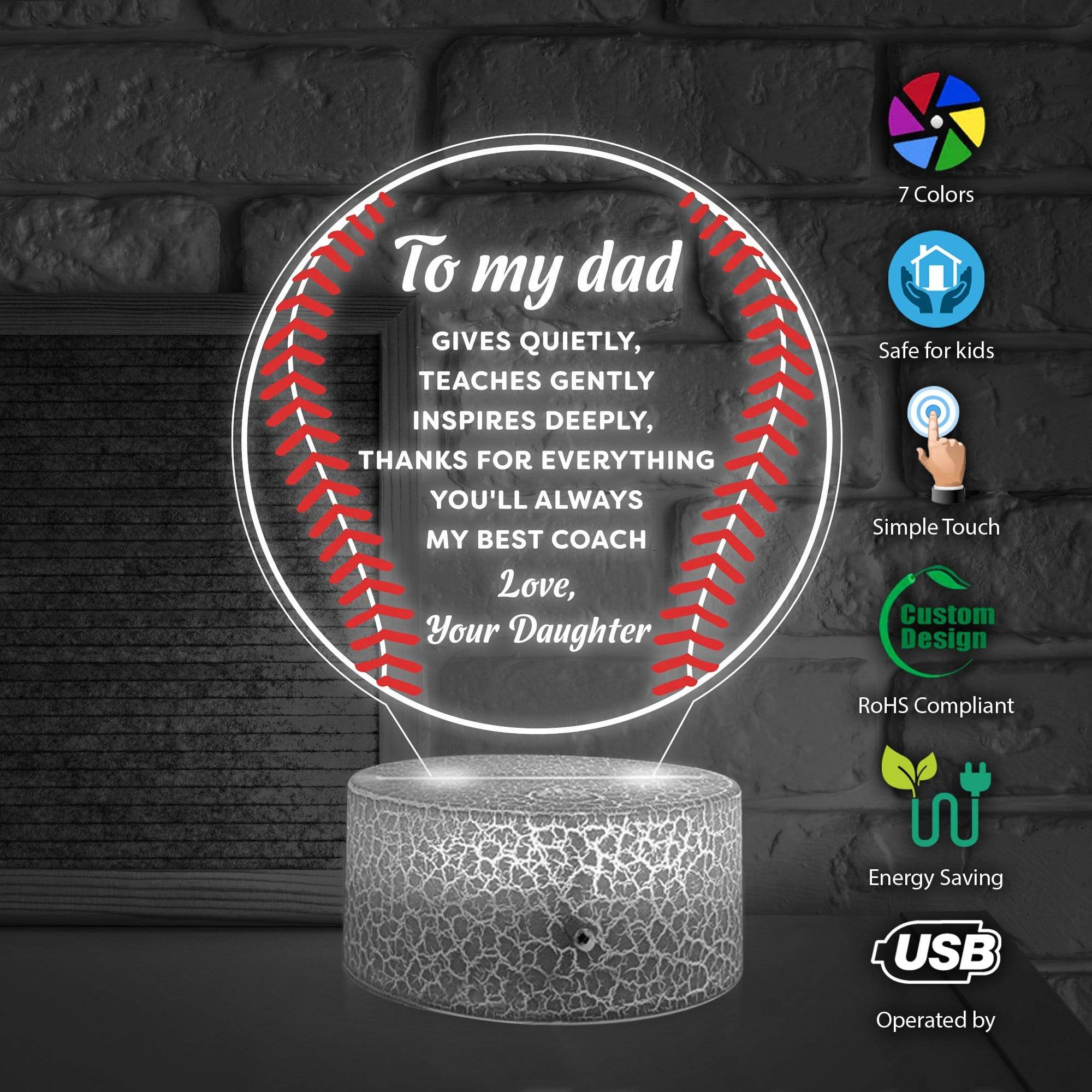 3D Led Light - Baseball - To My Dad - Thanks For Everything - Glca18003