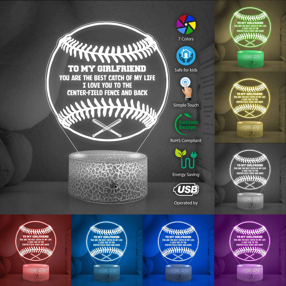 3D Led Light - Baseball - To My Girlfriend - You Are The Best Catch Of My Life - Glca13011