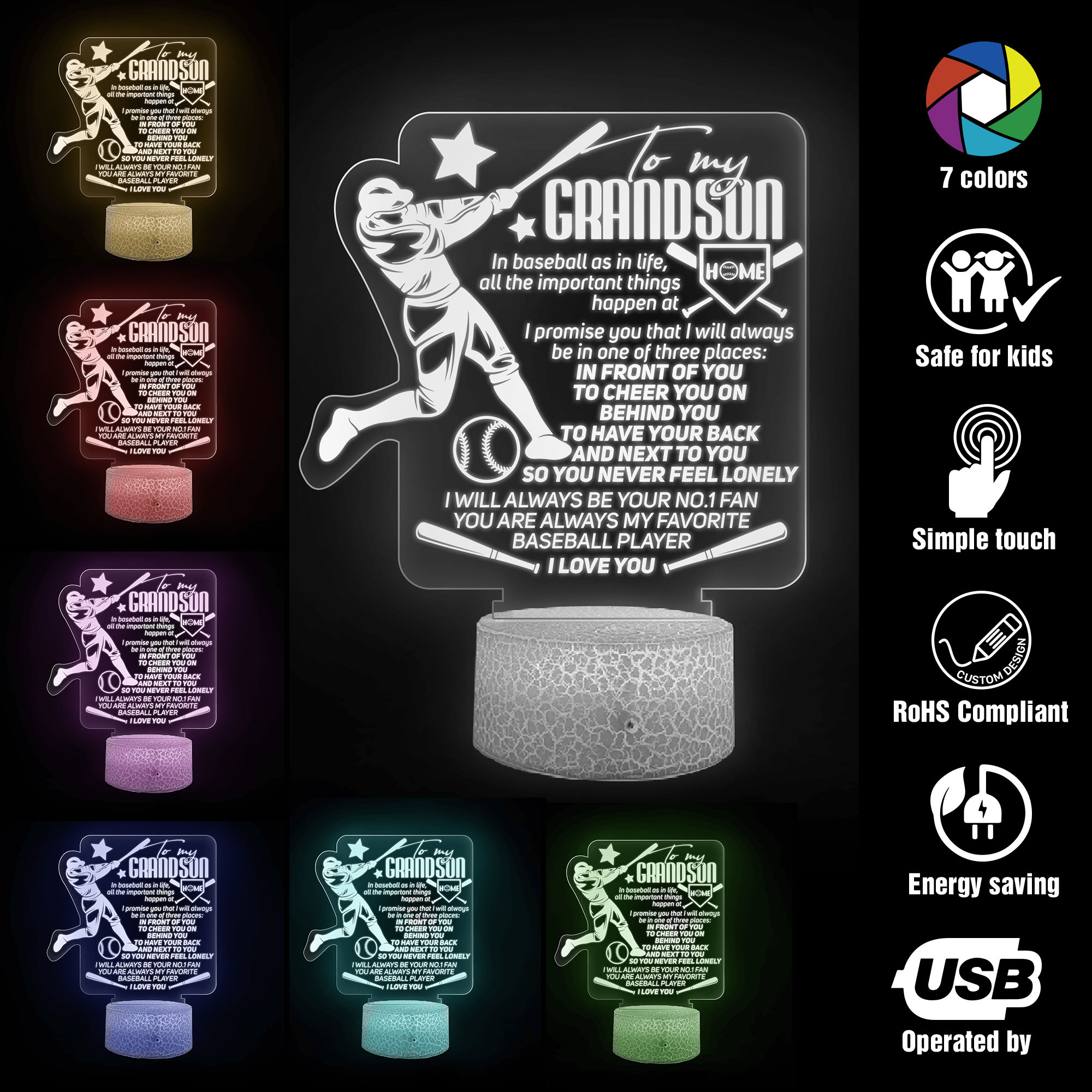 3D Led Light - Baseball - To My Grandson - I Love You - Glca22008