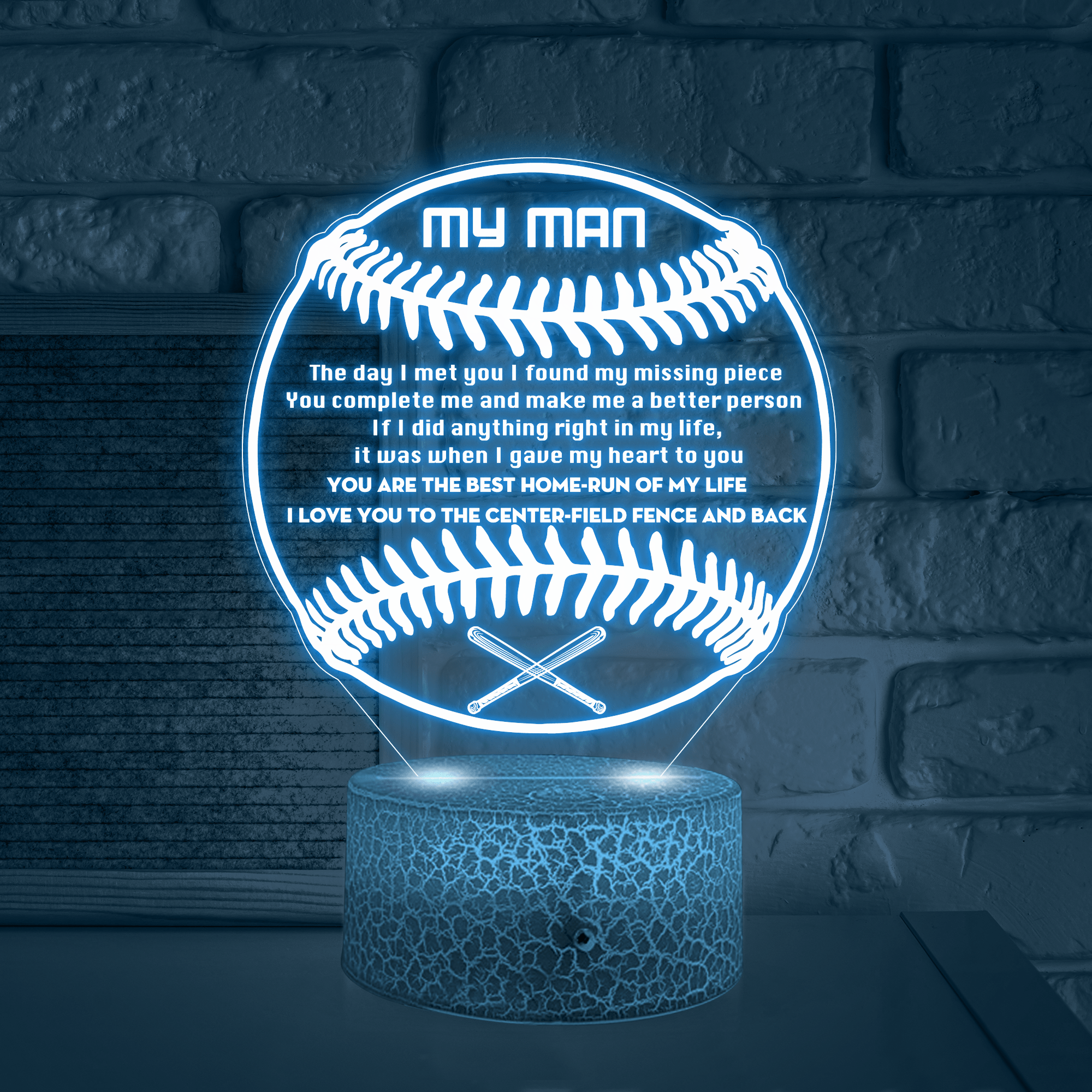 3D Led Light - Baseball - To My Man - You Complete Me - Glca26033