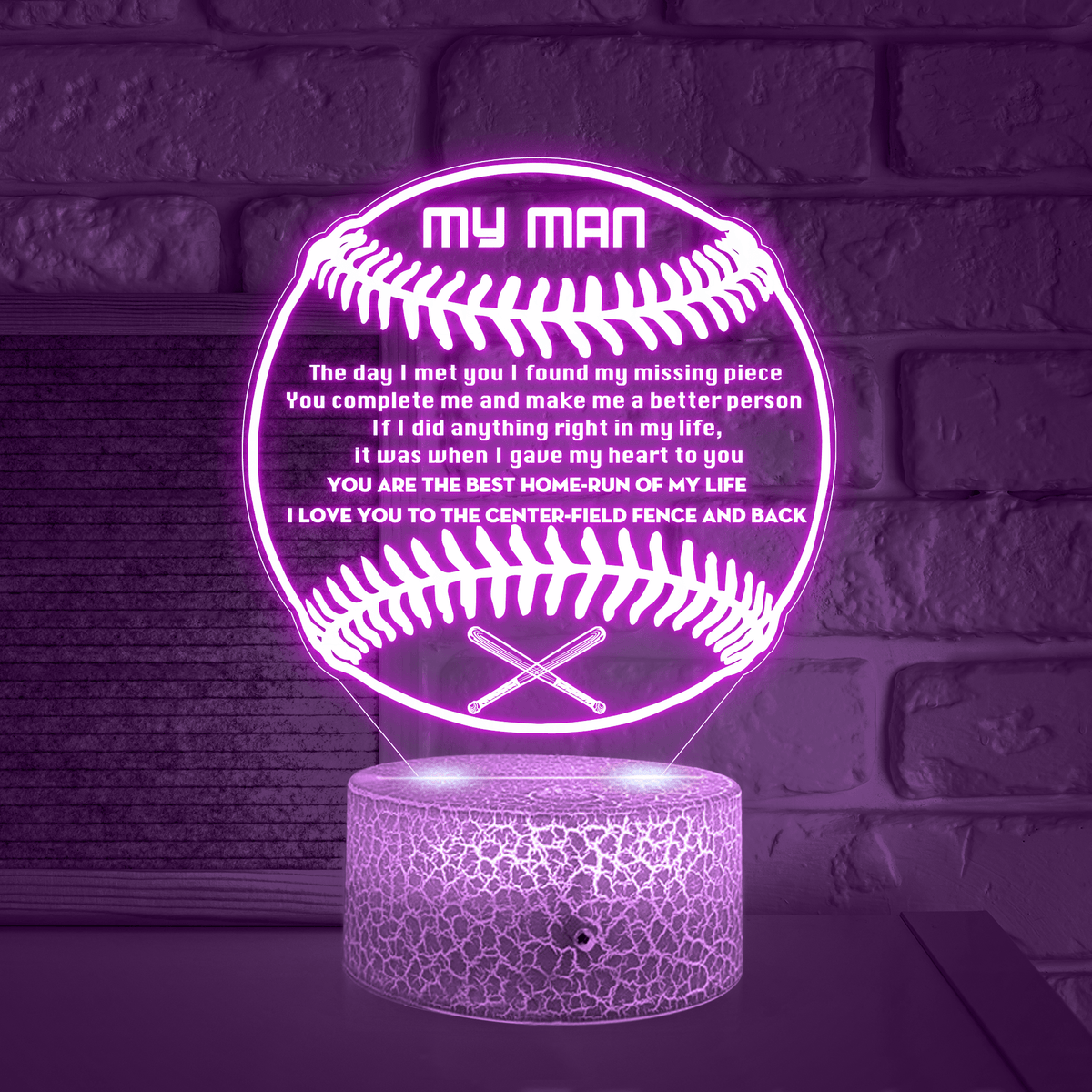 3D Led Light - Baseball - To My Man - You Complete Me - Glca26033