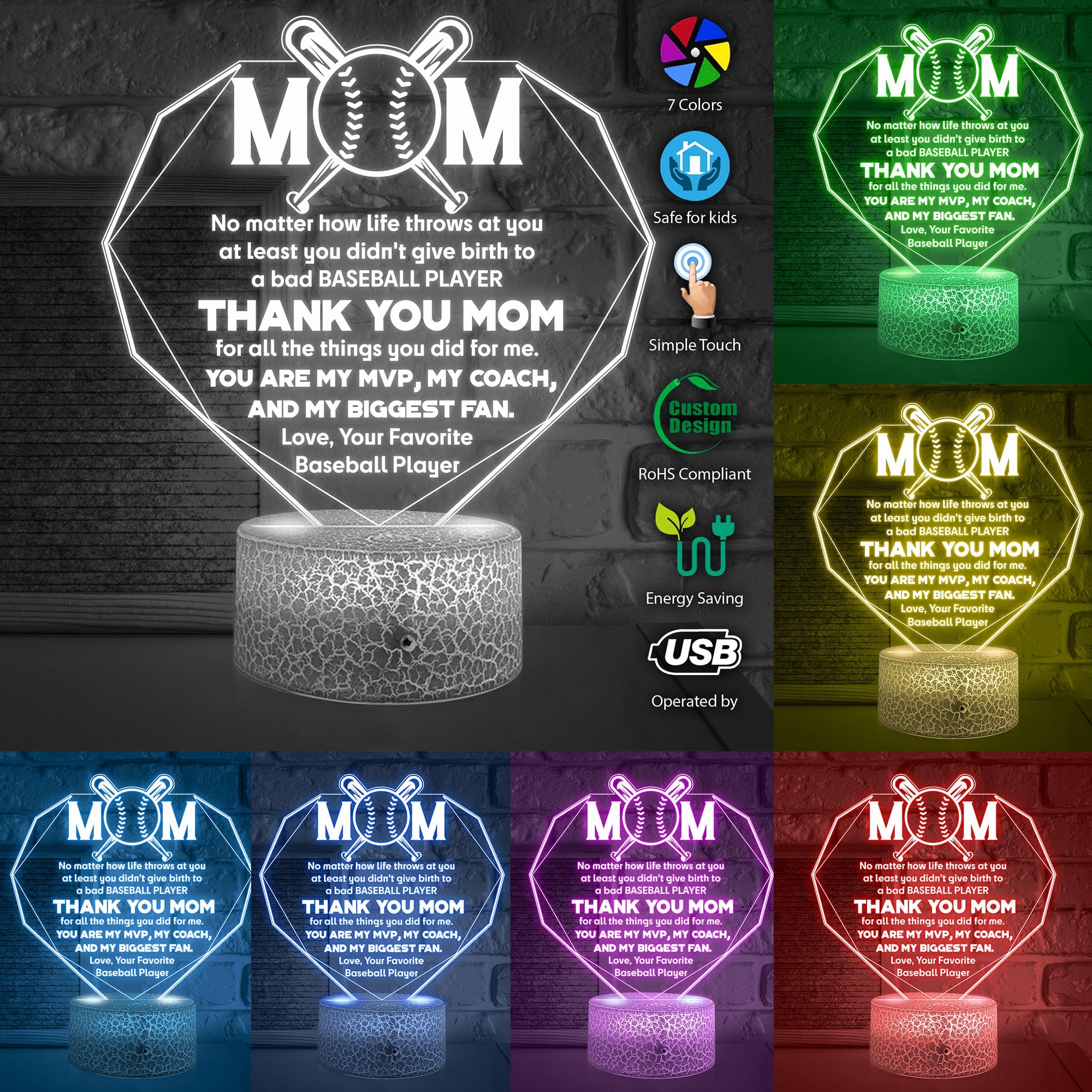 3D Led Light - Baseball - To My Mom - Thank You Mom For All The Things You Did For Me - Glca19043