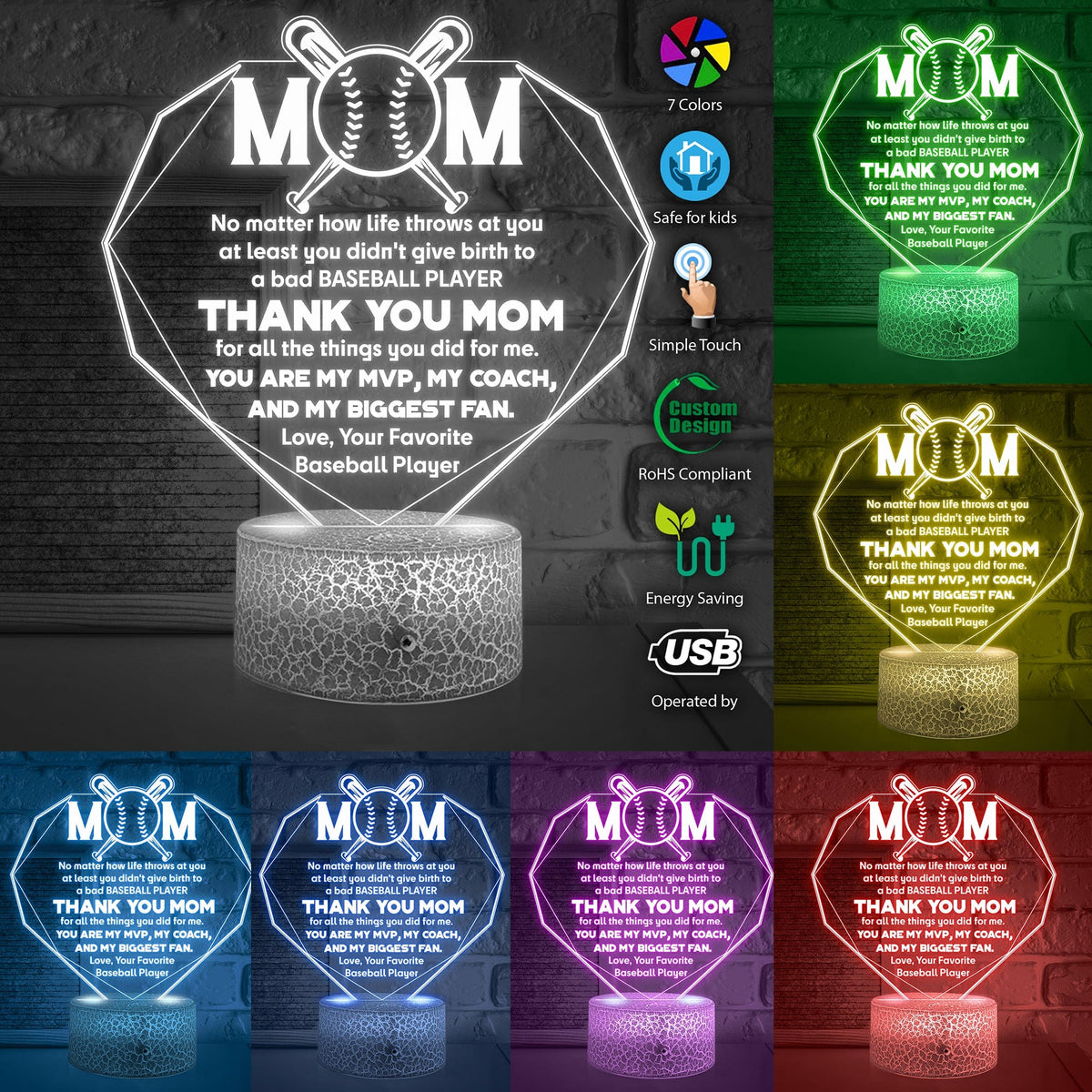 3D Led Light - Baseball - To My Mom - Thank You Mom For All The Things You Did For Me - Glca19043