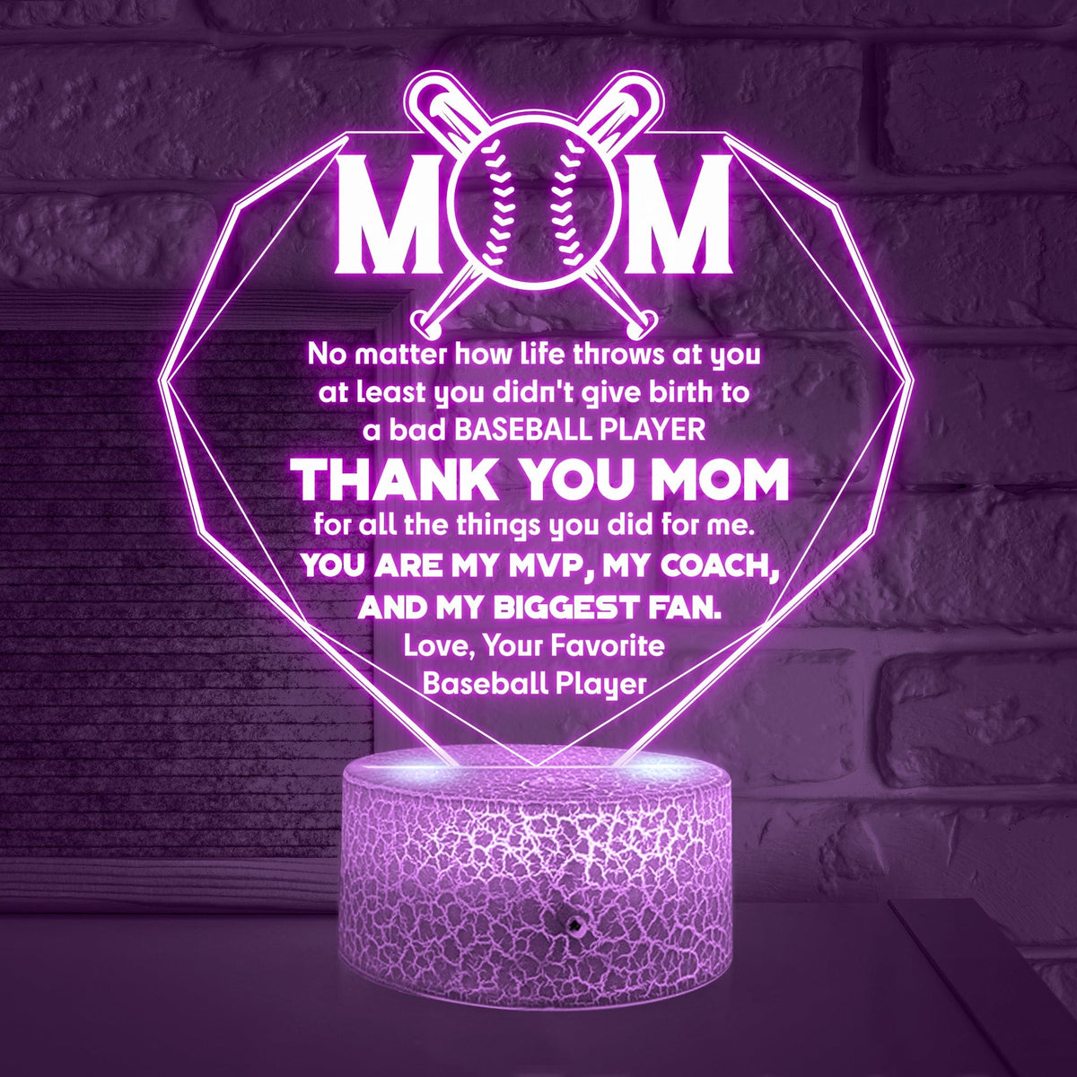 3D Led Light - Baseball - To My Mom - Thank You Mom For All The Things You Did For Me - Glca19043