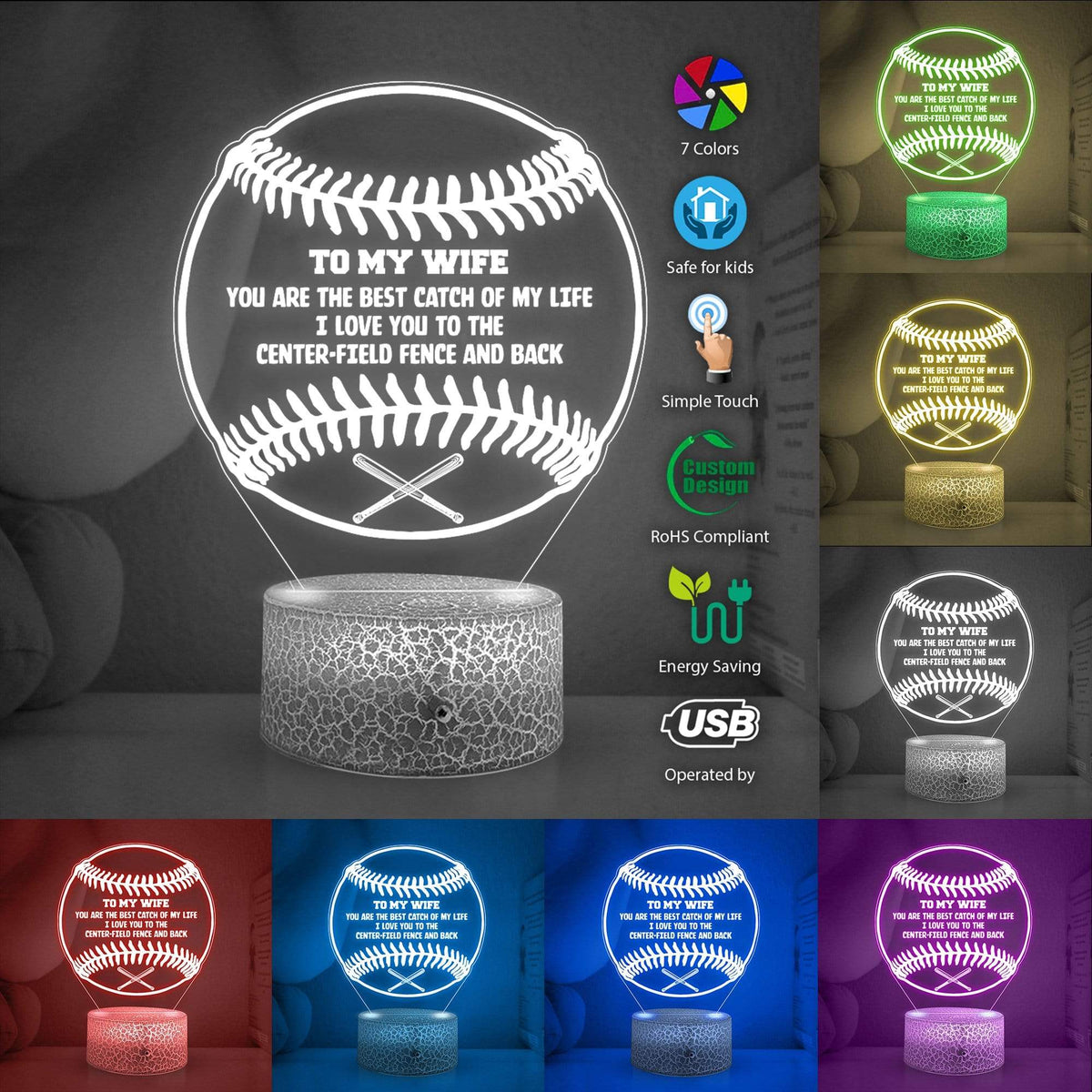 3D Led Light - Baseball - To My Wife - You Are The Best Catch Of My Life - Glca15005