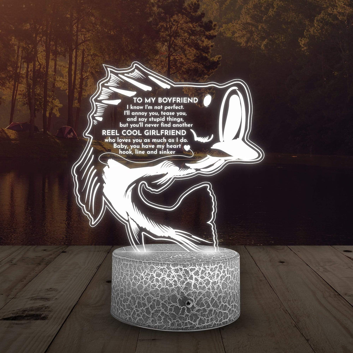 3D Led Light - Fishing - To My Boyfriend - You Have My Heart Hook, Line And Sinker - Glca12002