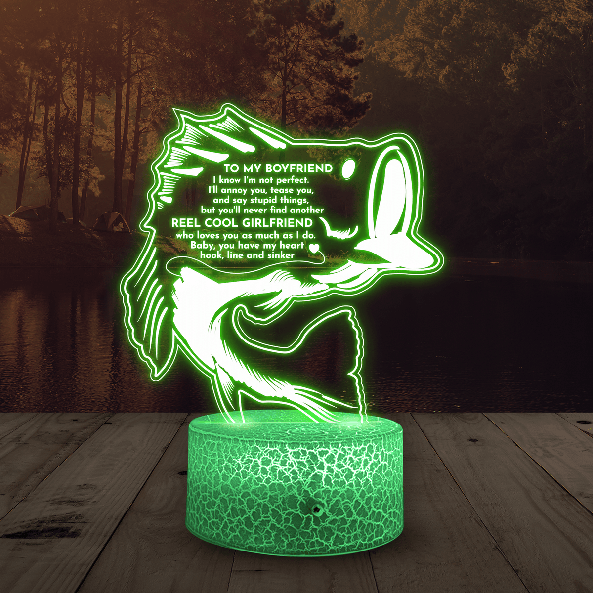 3D Led Light - Fishing - To My Boyfriend - You Have My Heart Hook, Line And Sinker - Glca12002