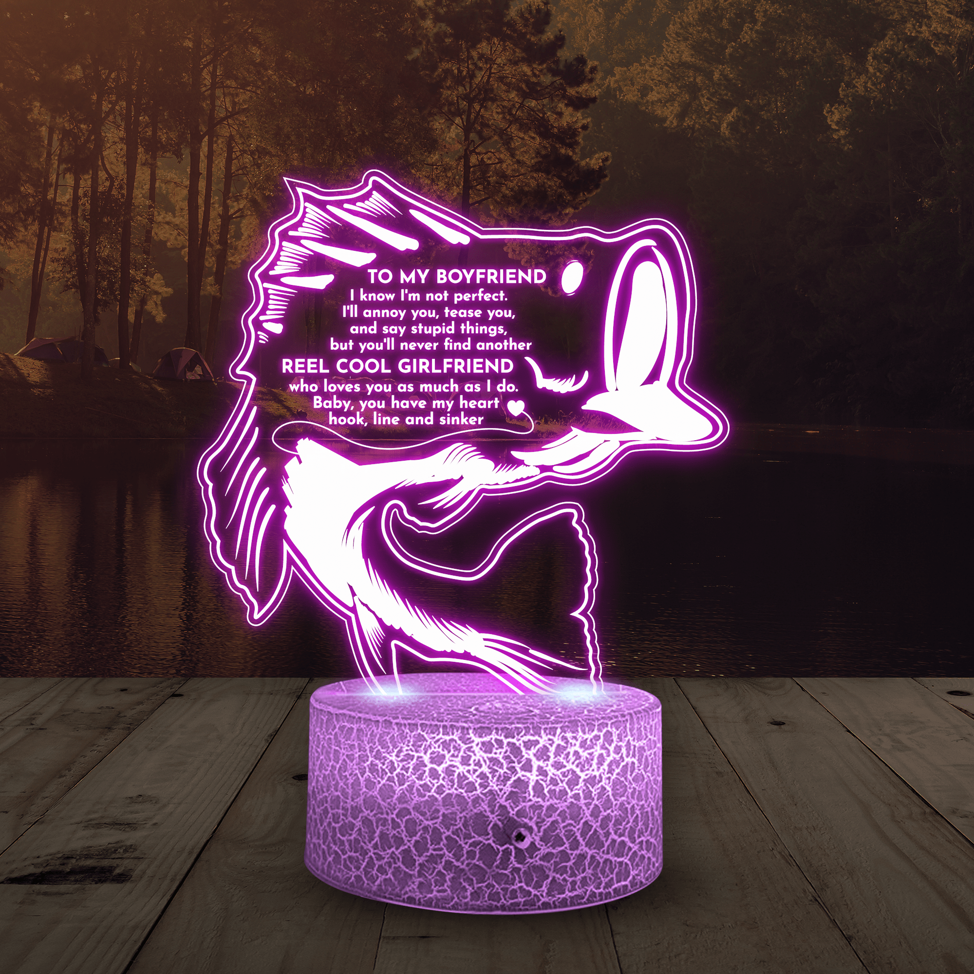 3D Led Light - Fishing - To My Boyfriend - You Have My Heart Hook, Line And Sinker - Glca12002