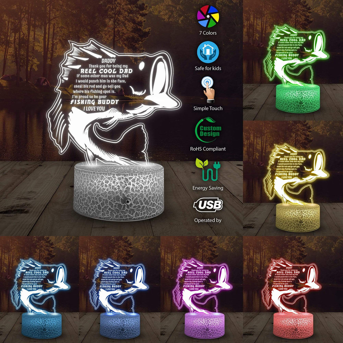 3D Led Light - Fishing - To My Dad - Thank You For Being My Reel Cool Dad - Glca18002