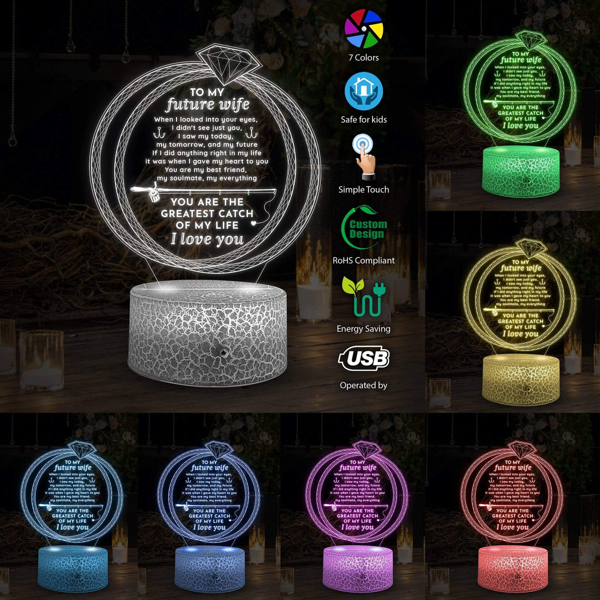 3D Led Light - Fishing - To My Future Wife - You Are The Greatest Catch Of My Life - Glca25003