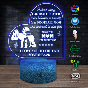 3D Led Light - Football - To My Mom - I Love You To The End Zone & Back - Glca19061