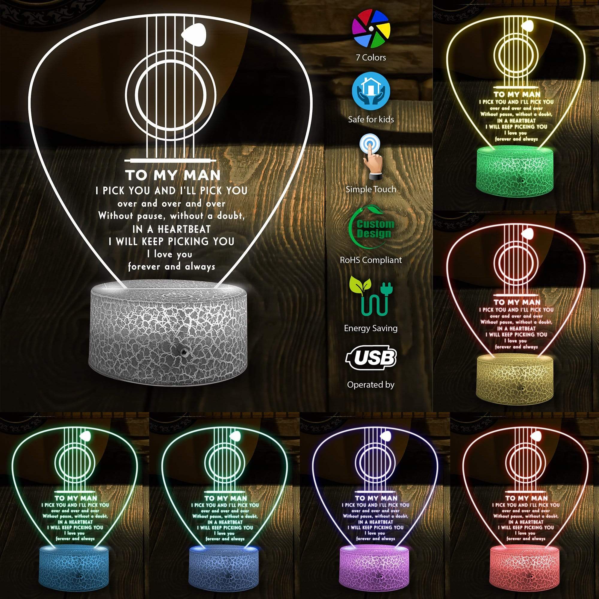3D Led Light - Guitar - To My Man - I Love You Forever And Always - Glca26004