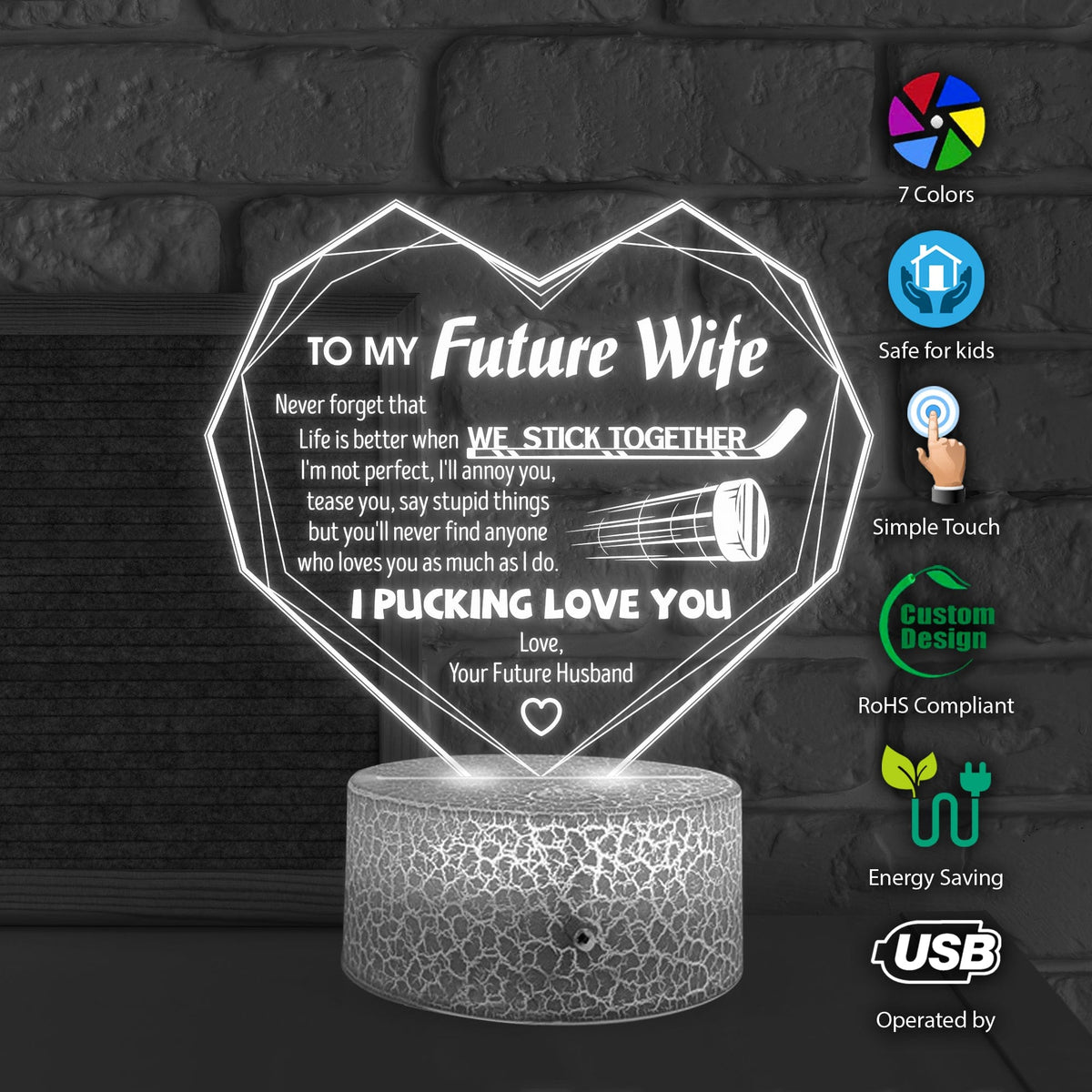 3D Led Light - Hockey - To My Future Wife - Life is Better - Glca25010