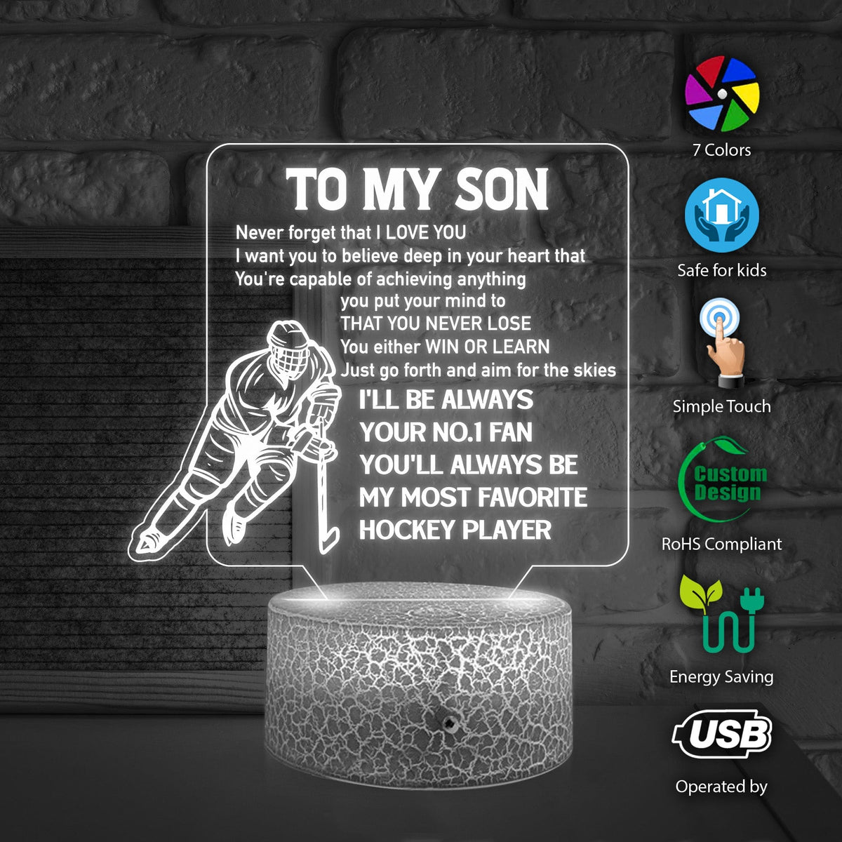 3D Led Light - Hockey - To My Son - I'll Be Always Your No.1 Fan - Glca16015